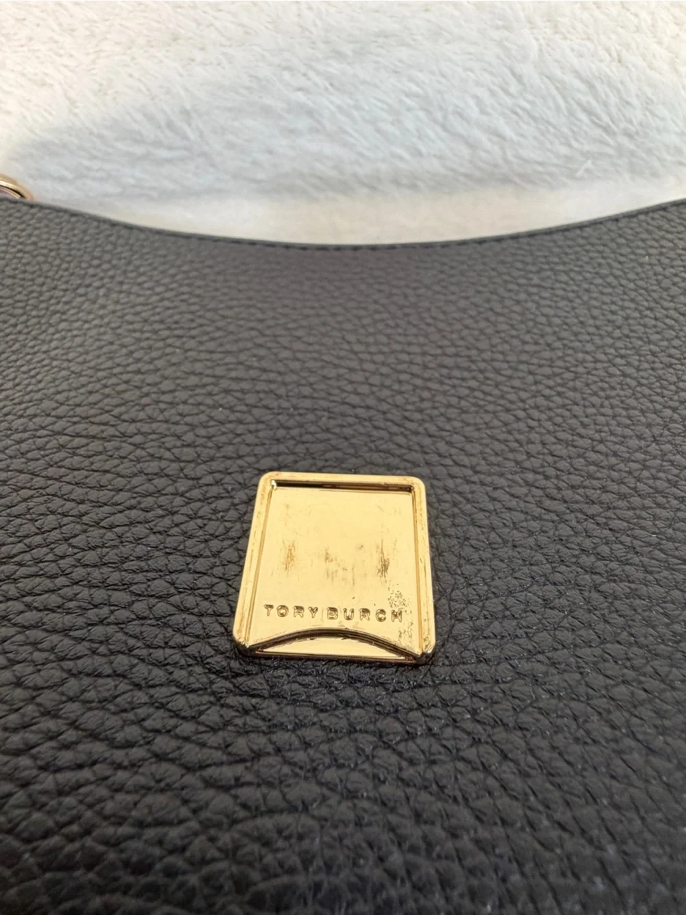 Tory Burch Thea Flap Black Pebbled Leather‎ Crossbody with Tassel and Wide Strap